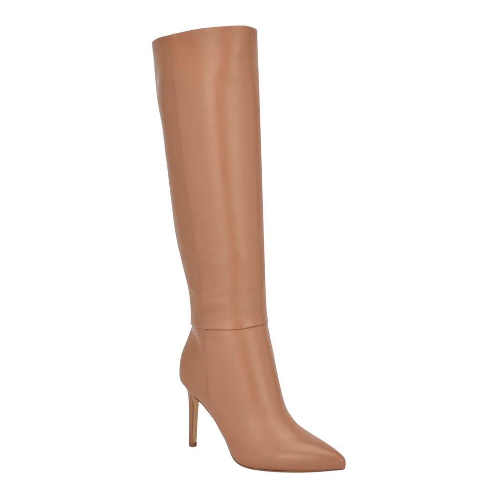 Nine West Women's Richy Leather Wide Calf Knee High Boots Beige Size 7 M